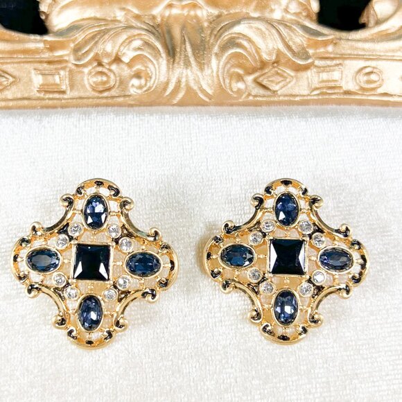 Handmade Jewelry - Vintage Sapphire Earrings, Blue Gemstone Earrings, Bridal Crystal Earrings, Gift